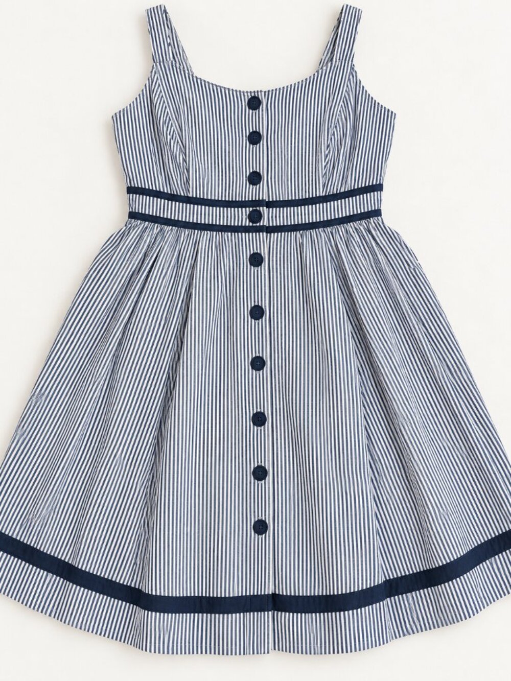 eShakti 14W Blue White Striped Fit & Flare Dress Button Front Retro PinUp